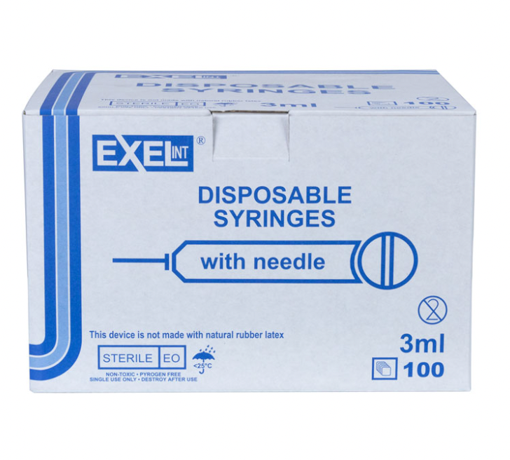 Exel 3cc(mL) Syringe/Needle Combo Luer Lock Tip 25G x 1" (BY CASE)