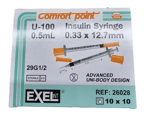 Exel U-100 ComfortPoint ½ ml Lo-Dose Insulin Syringe 29G x ½" (BY CASE)