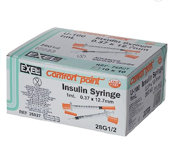 Exel U-100 ComfortPoint 1ml Insulin Syringe 28G x ½" (BY CASE)