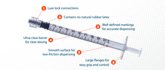 EasyTouch® 1cc (1ml) Luer-Lock Insulin Syringe - NO NEEDLE (50 pack)