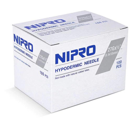 Disposable Hypodermic Needles 27G x 1/2" (50 Pack)