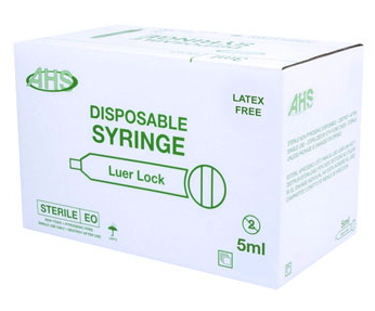 Short Sale**AHS 5cc (5ml) Luer Lock Syringe - NO NEEDLE (Box of 100 )