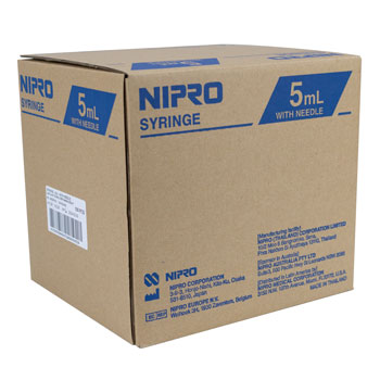 cardboard box with Nipro syringe brand