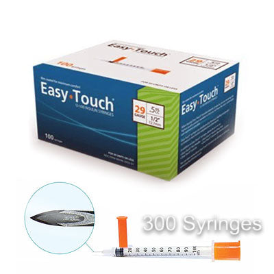 3 Boxes (300 Syringes) - EasyTouch 1/2cc 29G x 1/2"